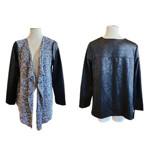 Jones New York Women's Faux Leather Back, Pebble Knit Front Cardigan Size Large